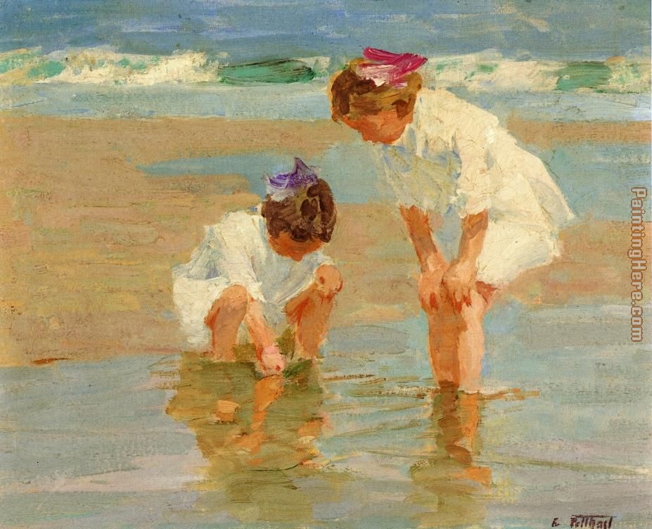 Girls Playing in Surf painting - Edward Henry Potthast Girls Playing in Surf art painting